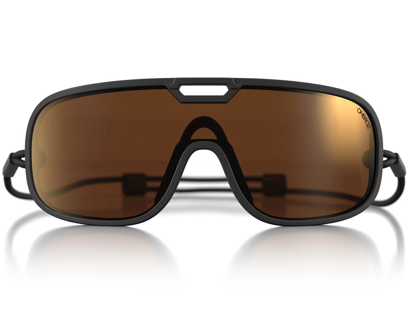 refugio_charcoal_brown_with_bronzeMirror Close up of Ombraz refugio armless rope sunglasses