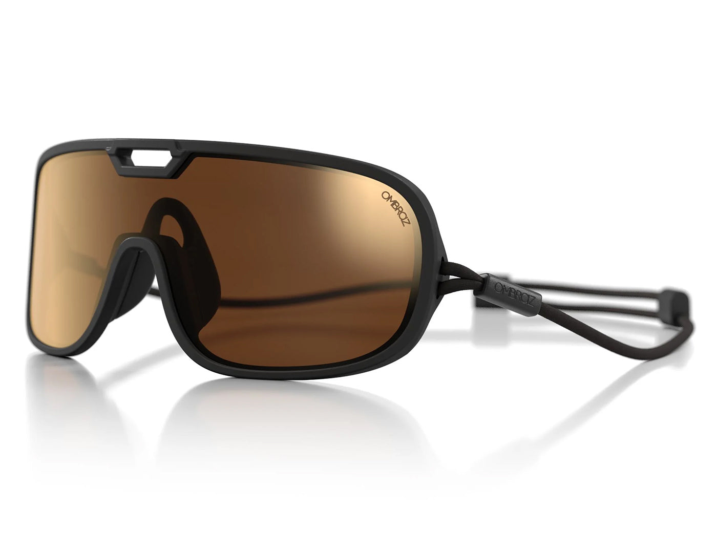 refugio_charcoal_brown_with_bronzeflashMirror Close up of Ombraz refugio armless rope sunglasses