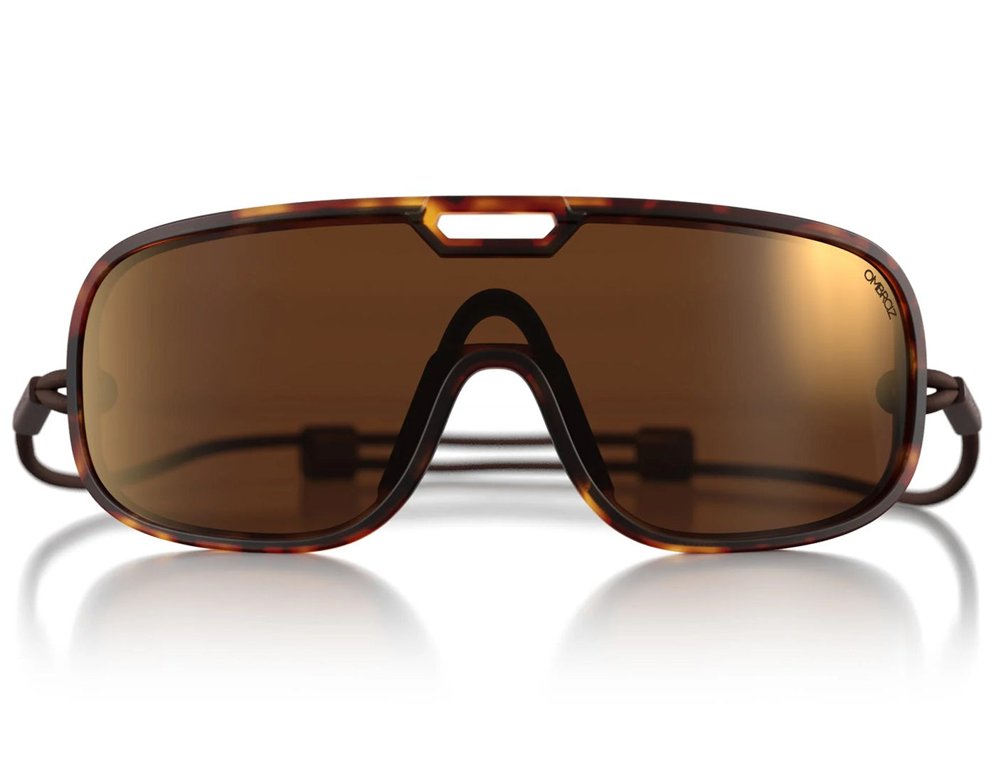 refugio_tortoise_brown_with_bronzeMirror Close up of Ombraz refugio armless rope sunglasses