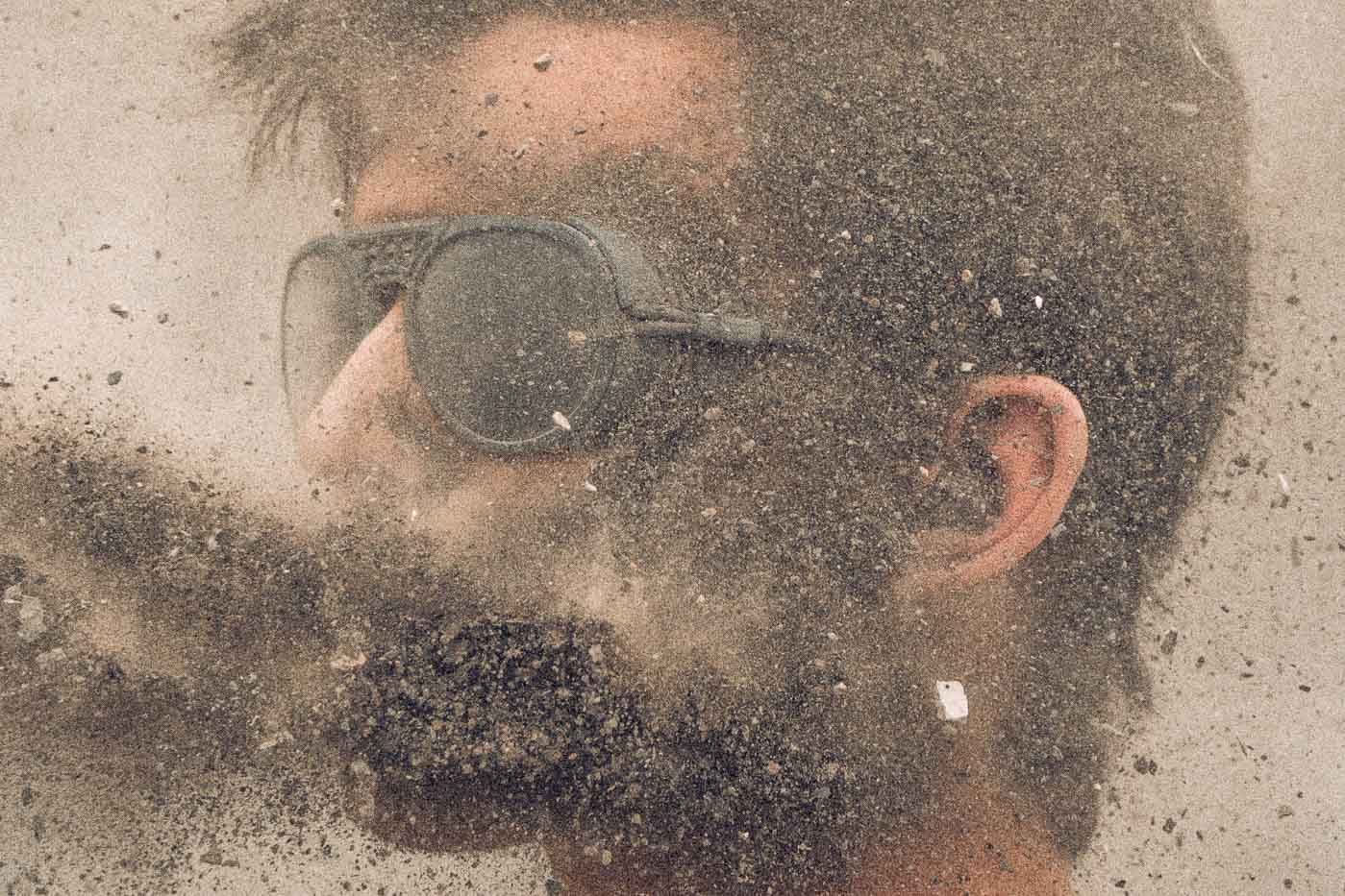 Tortoise_grey Close up of mans eye wearing Ombraz tortoise classic armless string sunglasses