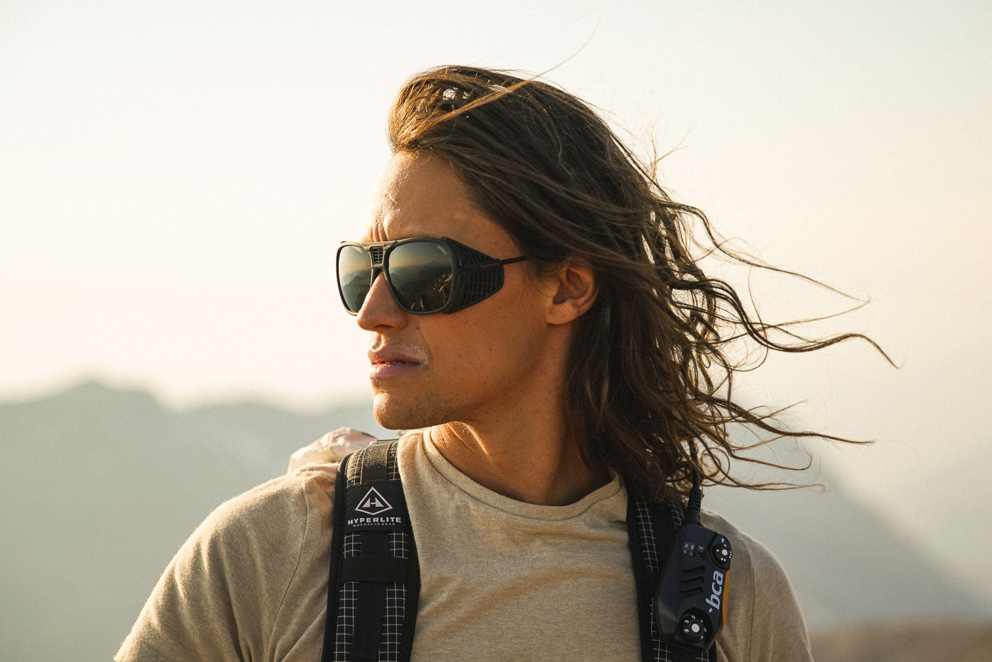 Tortoise_grey Close up of mans eye wearing Ombraz tortoise classic armless string sunglasses