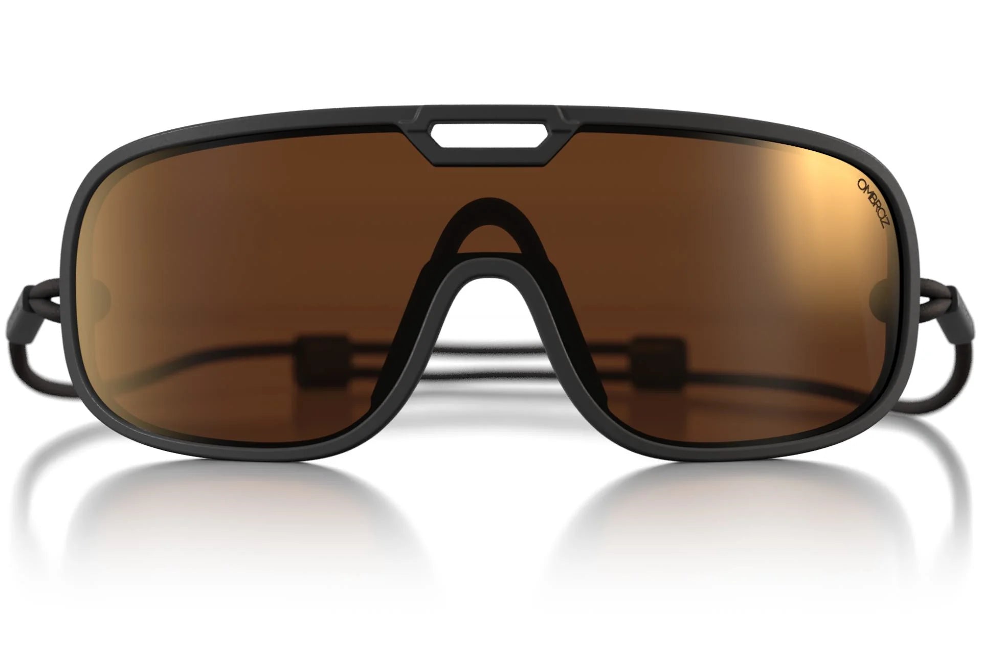 refugio_charcoal_brown_with_bronzeMirror Close up of Ombraz refugio armless rope sunglasses