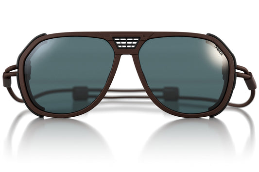 Mattebrown_grey_shields Ombraz unisex matte brown classic armless rope sunglasses with visors
