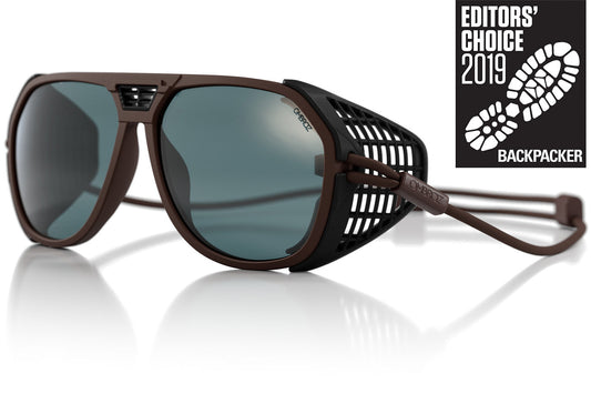 Mattebrown_grey_shields Ombraz unisex matte brown classic armless strap sunglasses with visors