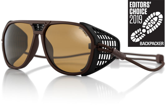 Mattebrown_yellow_shields Ombraz unisex matte brown classic armless sunglasses with visors