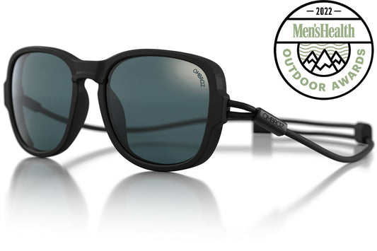 TETON_CHARCOAL_GREY Side angle of Ombraz teton armless sunglasses