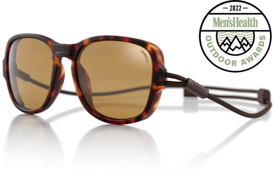 Side angle of Ombraz teton armless rope sunglasses TETON_TORTOISE_YELLOW